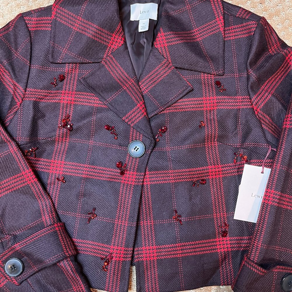 Nwt Lewit Red Brown Wool Lined Jacket Rhinestone … - image 4